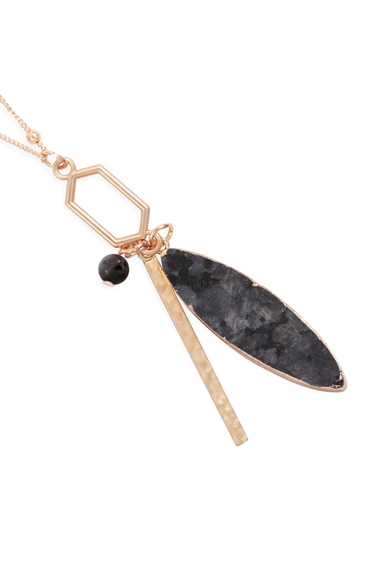 Marquise Natural Stone Hexagon Bar Cluster Pendant Necklace