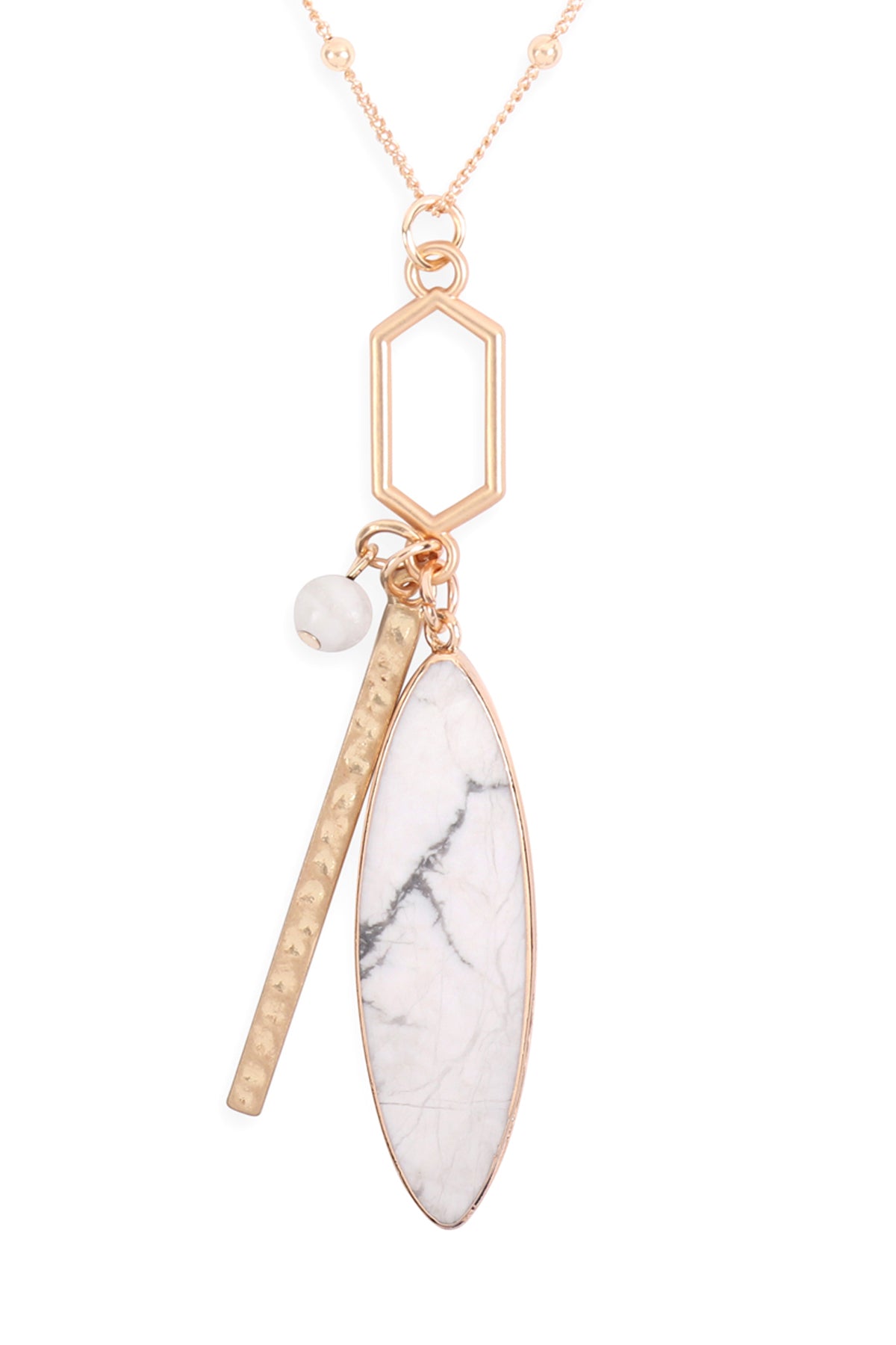 Marquise Natural Stone Hexagon Bar Cluster Pendant Necklace