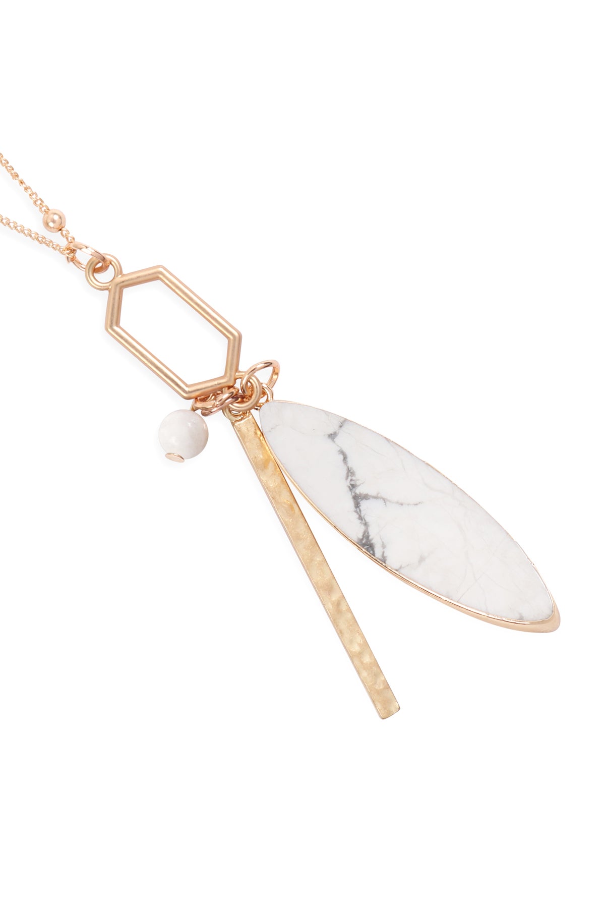 Marquise Natural Stone Hexagon Bar Cluster Pendant Necklace