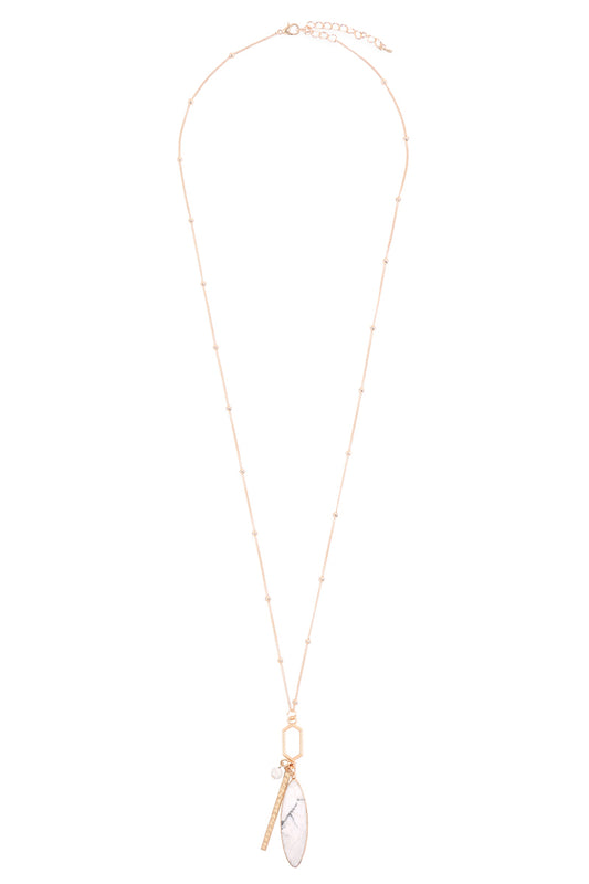 Marquise Natural Stone Hexagon Bar Cluster Pendant Necklace