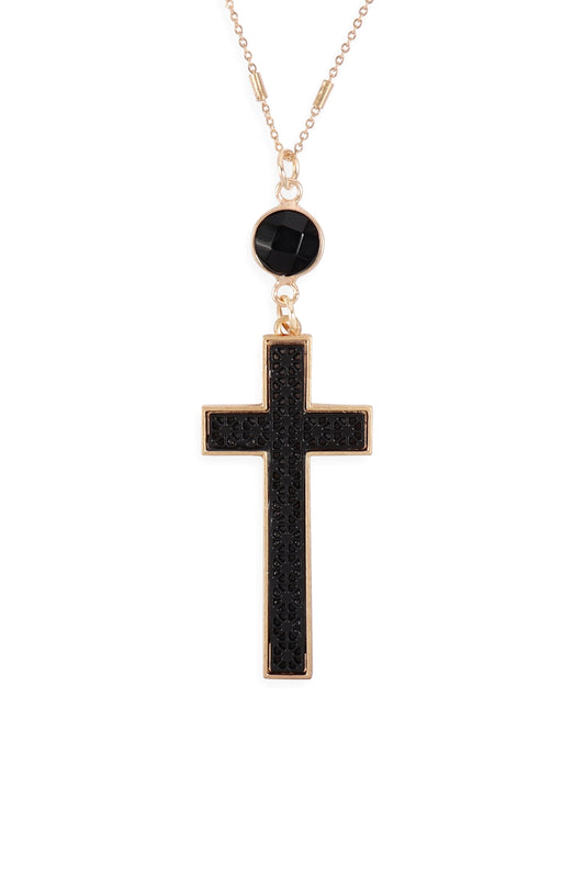 Cross w/ Natural Stone Pendant Chain Necklace