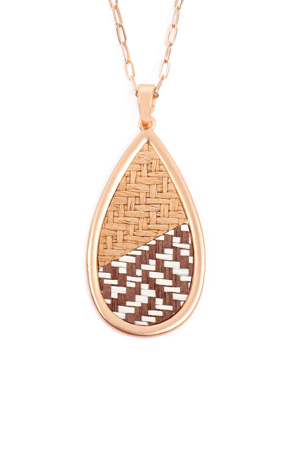 Teardrop Shape Rattan Pendant Necklace
