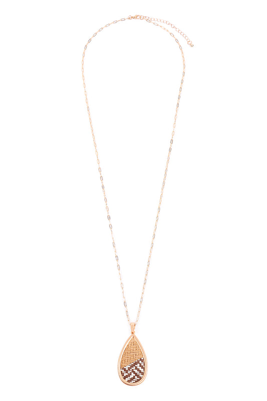 Teardrop Shape Rattan Pendant Necklace