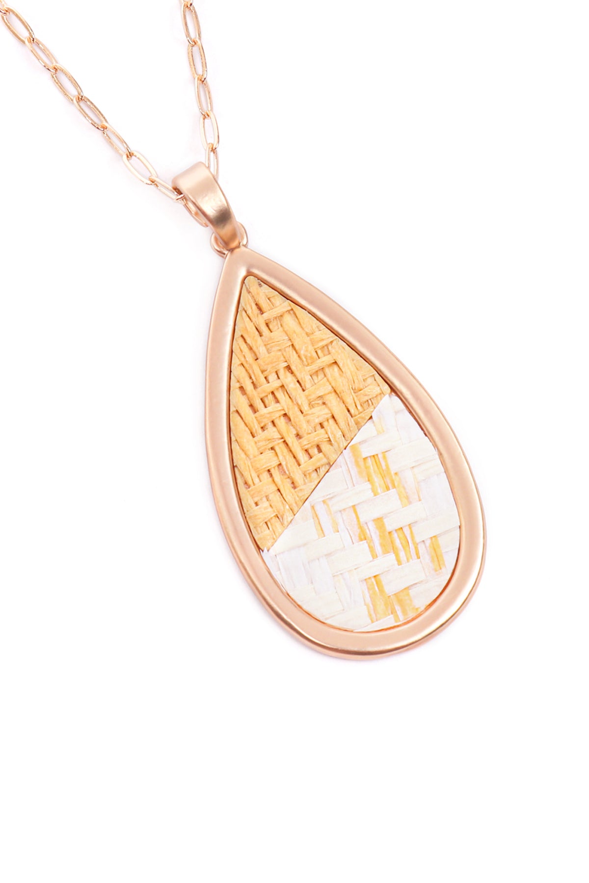 Teardrop Shape Rattan Pendant Necklace