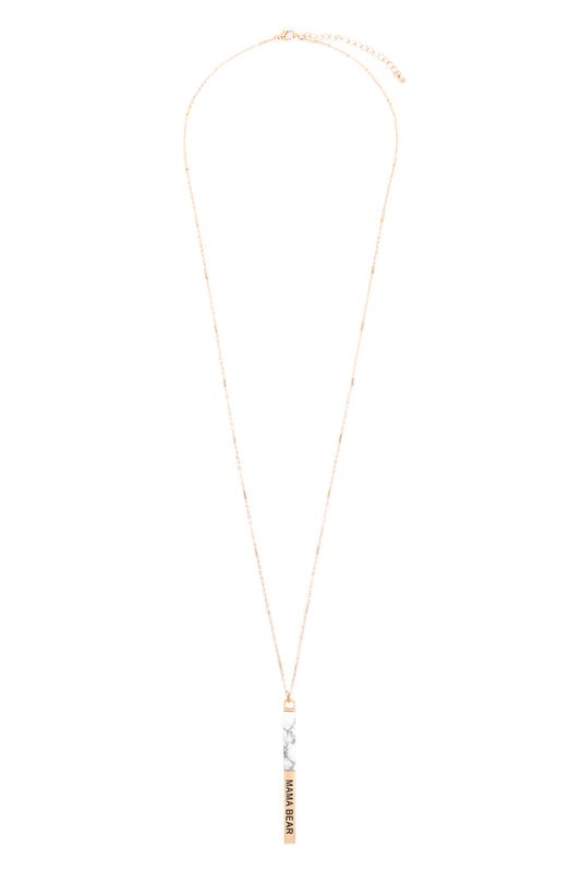 Mama Bear Half Metal & Stone Bar Pendant Necklace