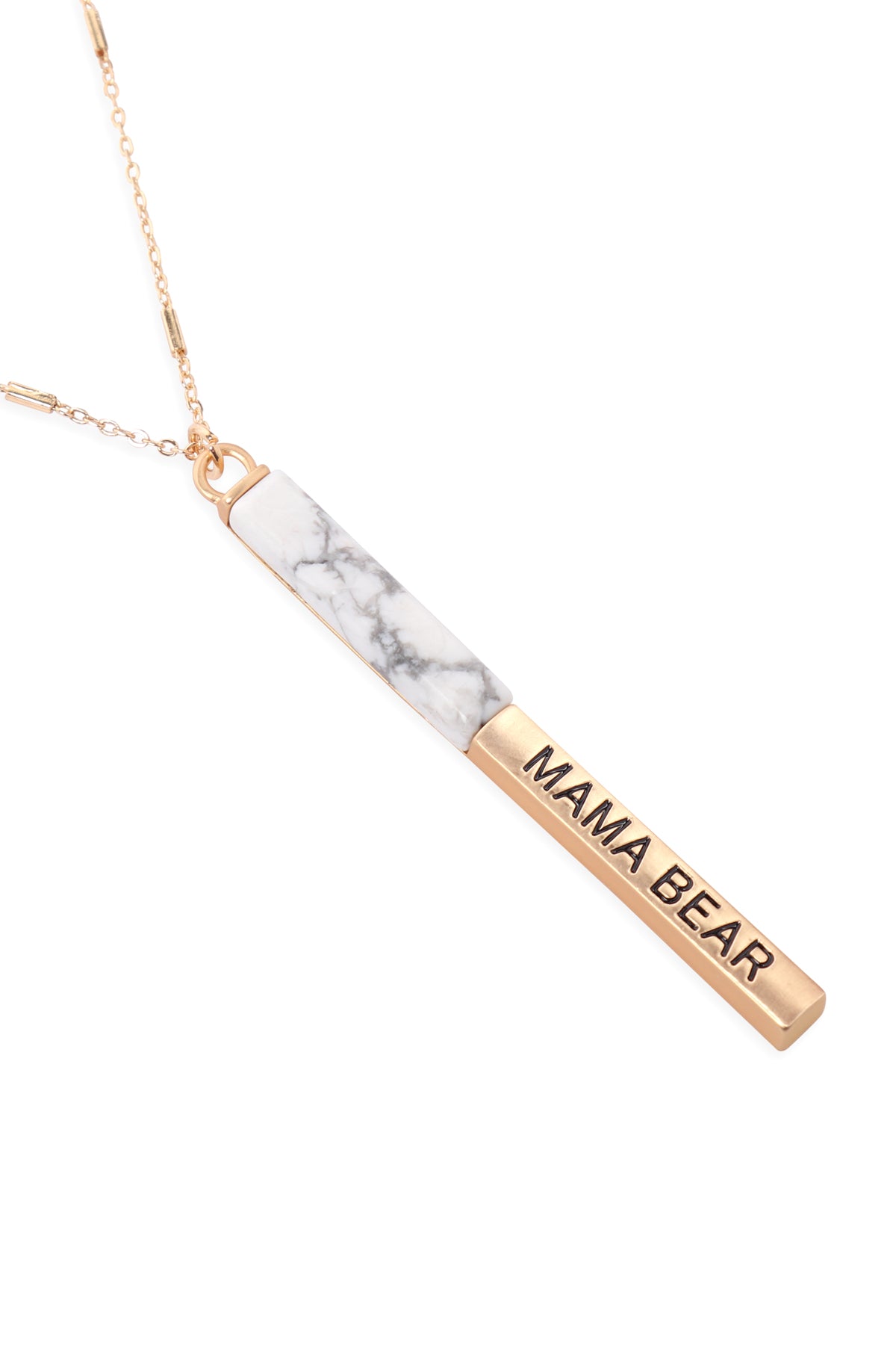 Mama Bear Half Metal & Stone Bar Pendant Necklace