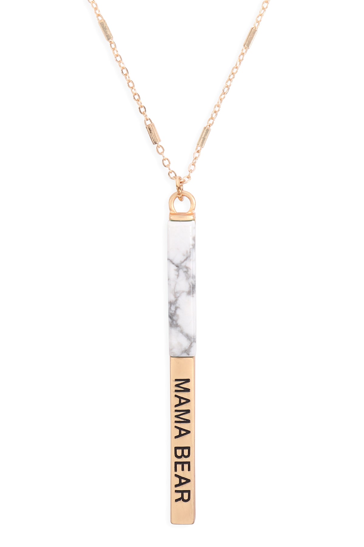Mama Bear Half Metal & Stone Bar Pendant Necklace