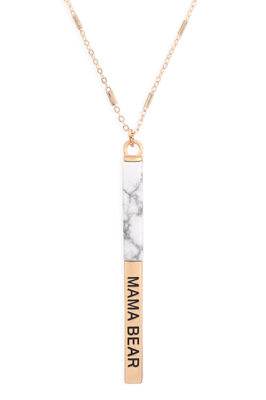 Mama Bear Half Metal & Stone Bar Pendant Necklace