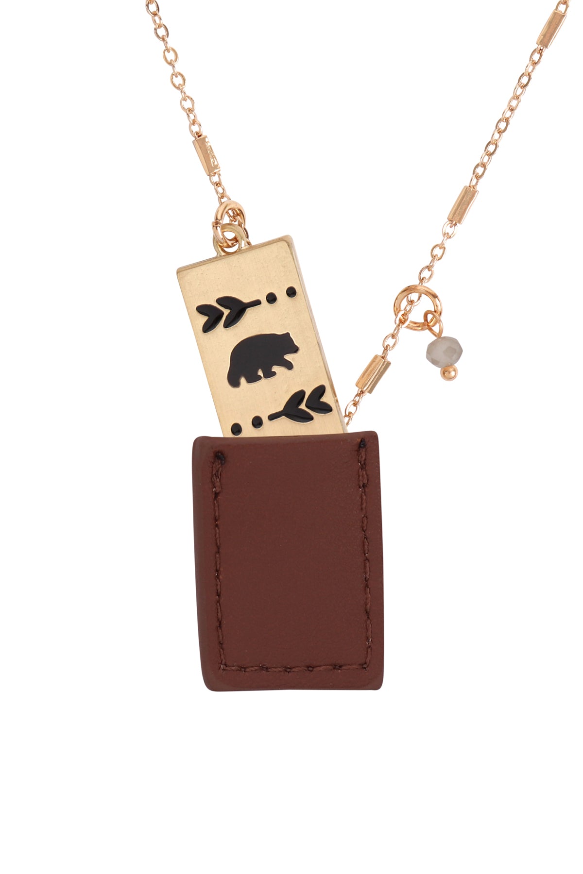 Bear Engraved Plate Pocket Neckalce