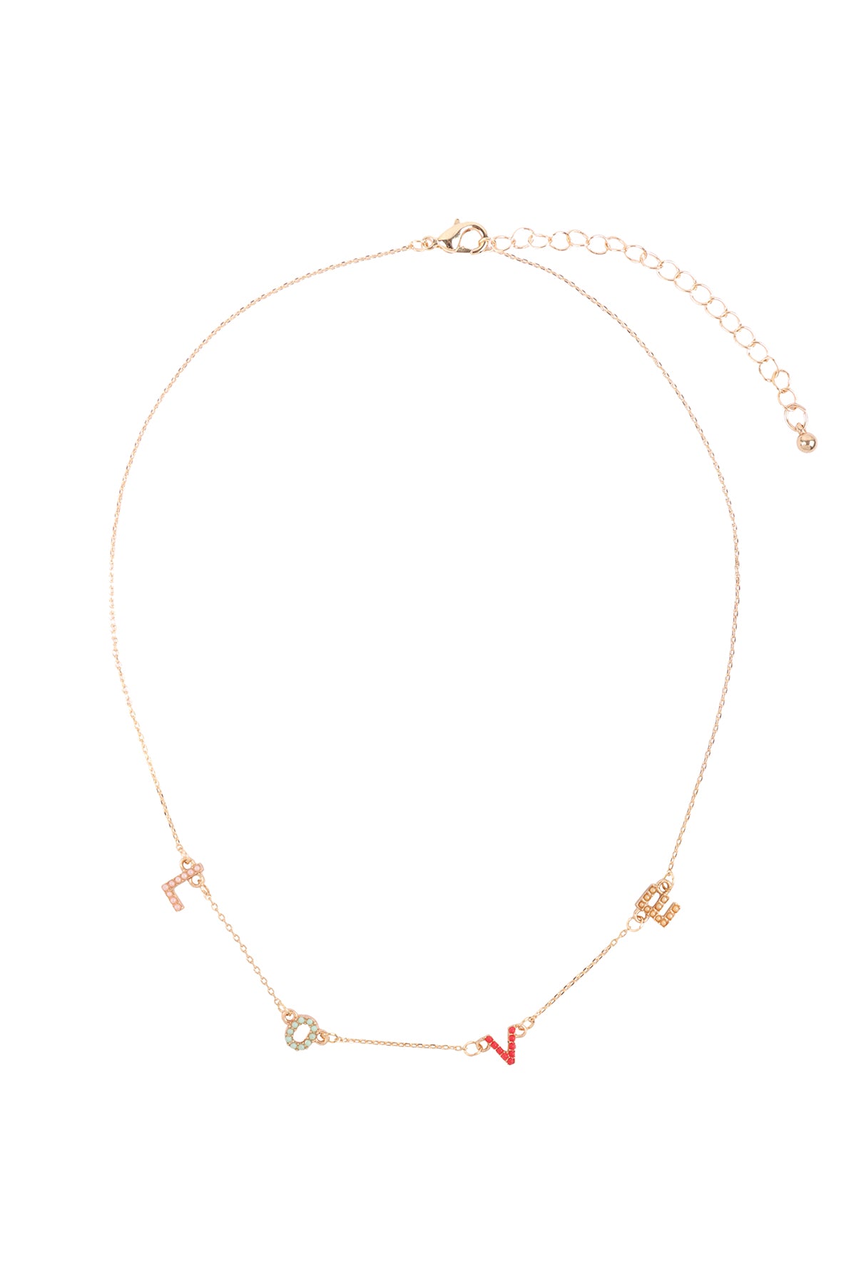 Love Rhinestone Colored Stationary Necklace
