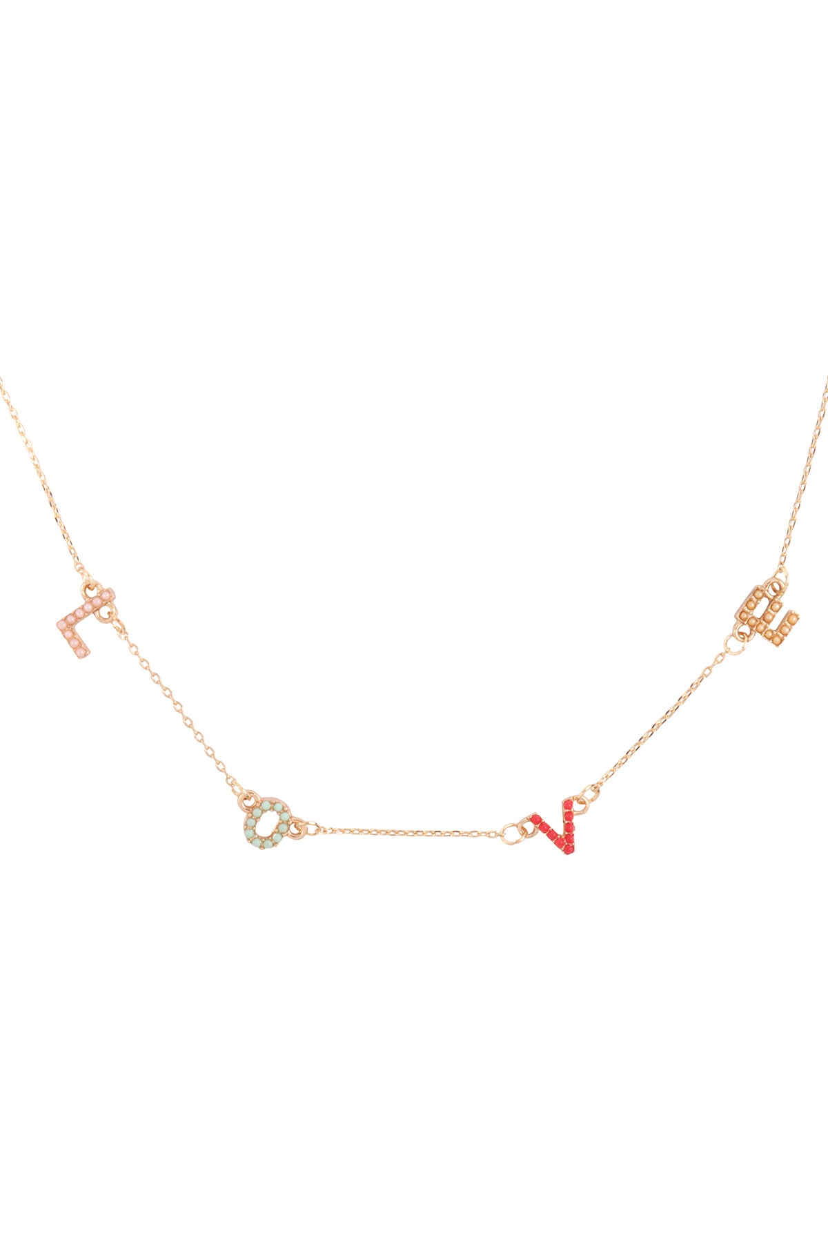 Love Rhinestone Colored Stationary Necklace