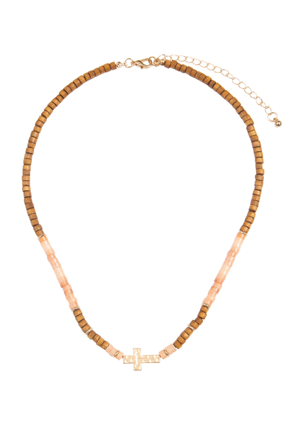Wood Natural Stone Cross Pendant Necklace