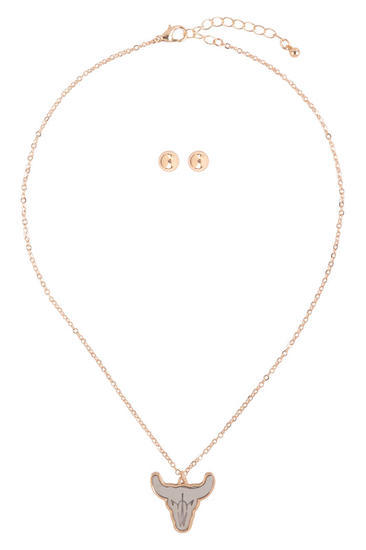 Two-Tone bull Skull Pendant Necklace