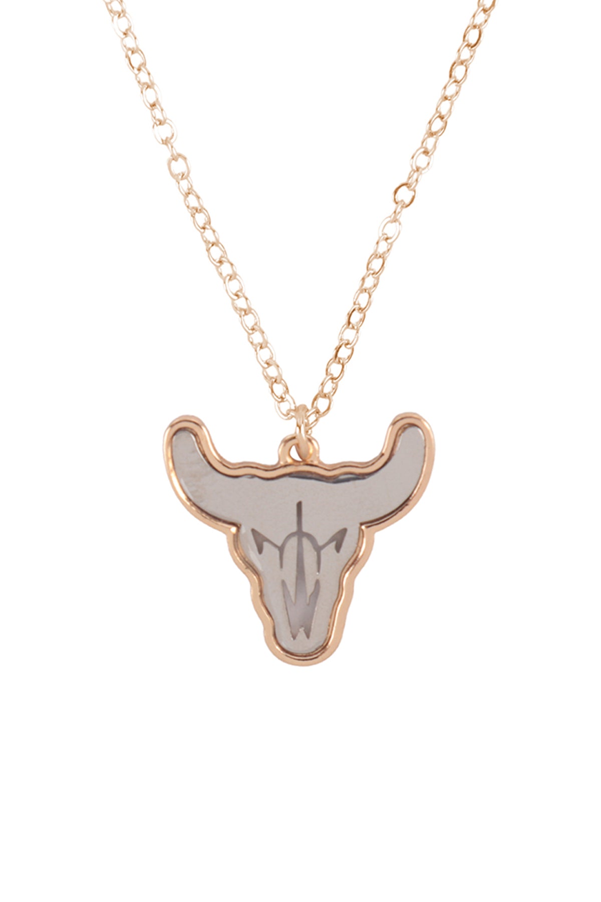 Two-Tone bull Skull Pendant Necklace