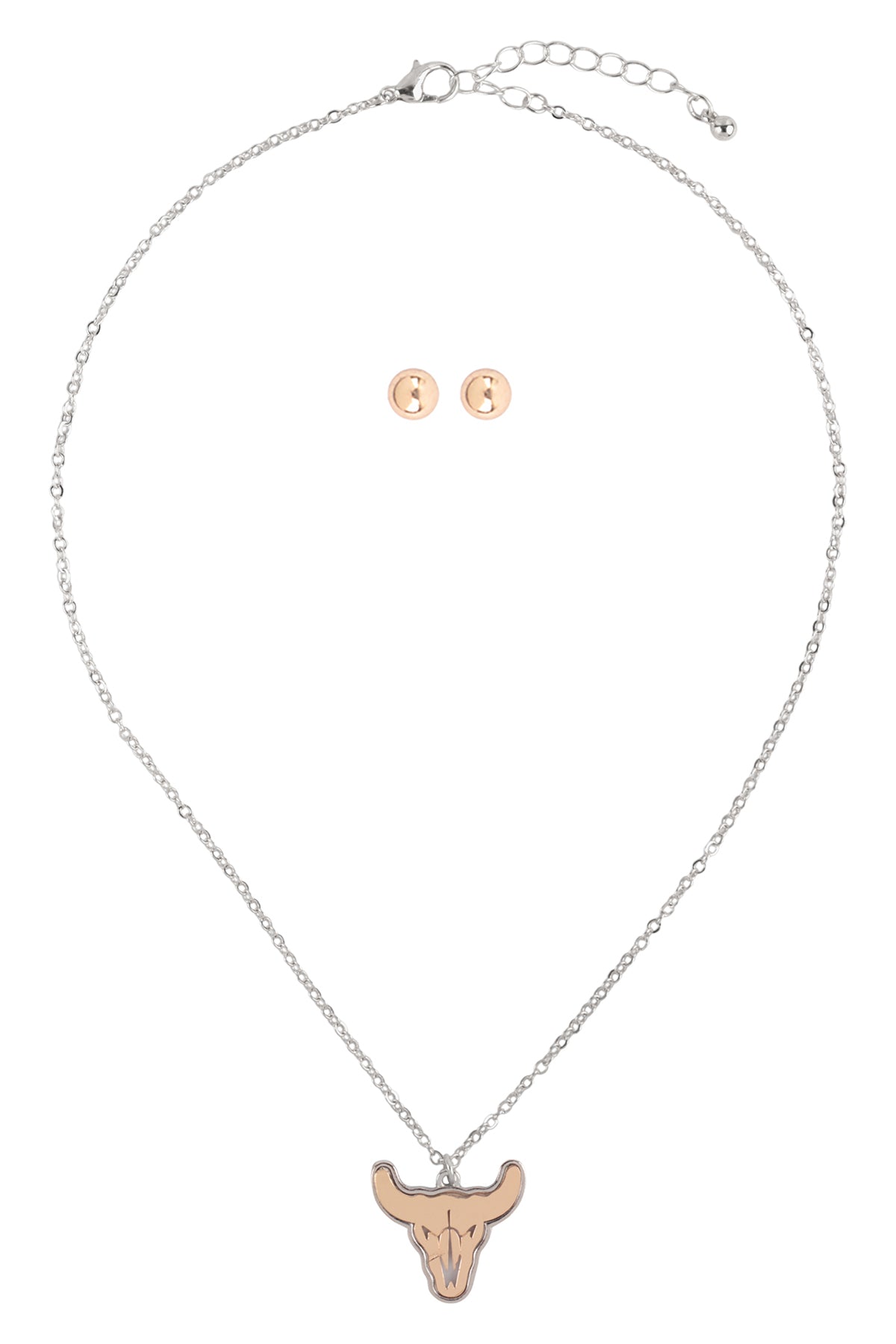 Two-Tone bull Skull Pendant Necklace