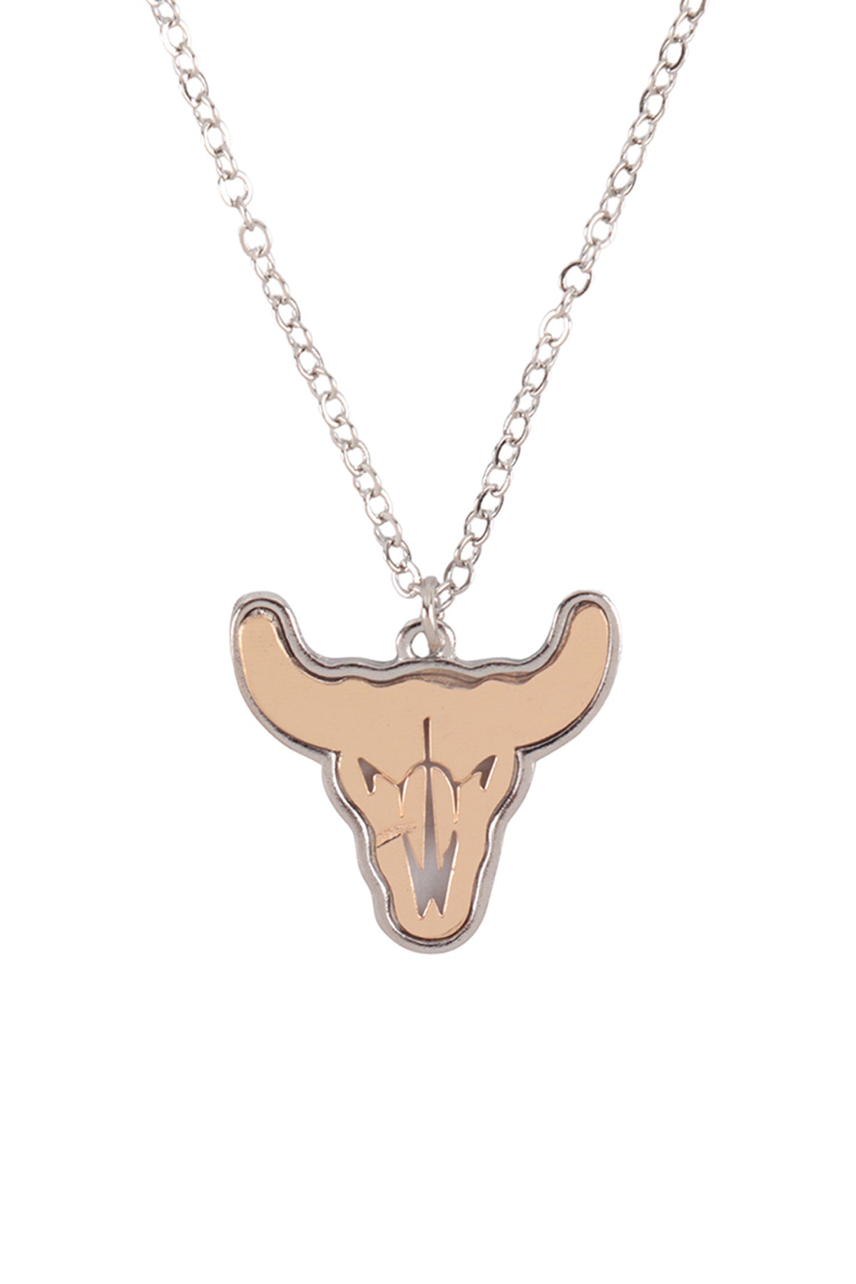 Two-Tone bull Skull Pendant Necklace