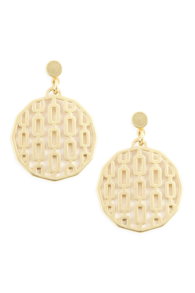 Round Wound Filigree Post Drop Earrings Matte Gold