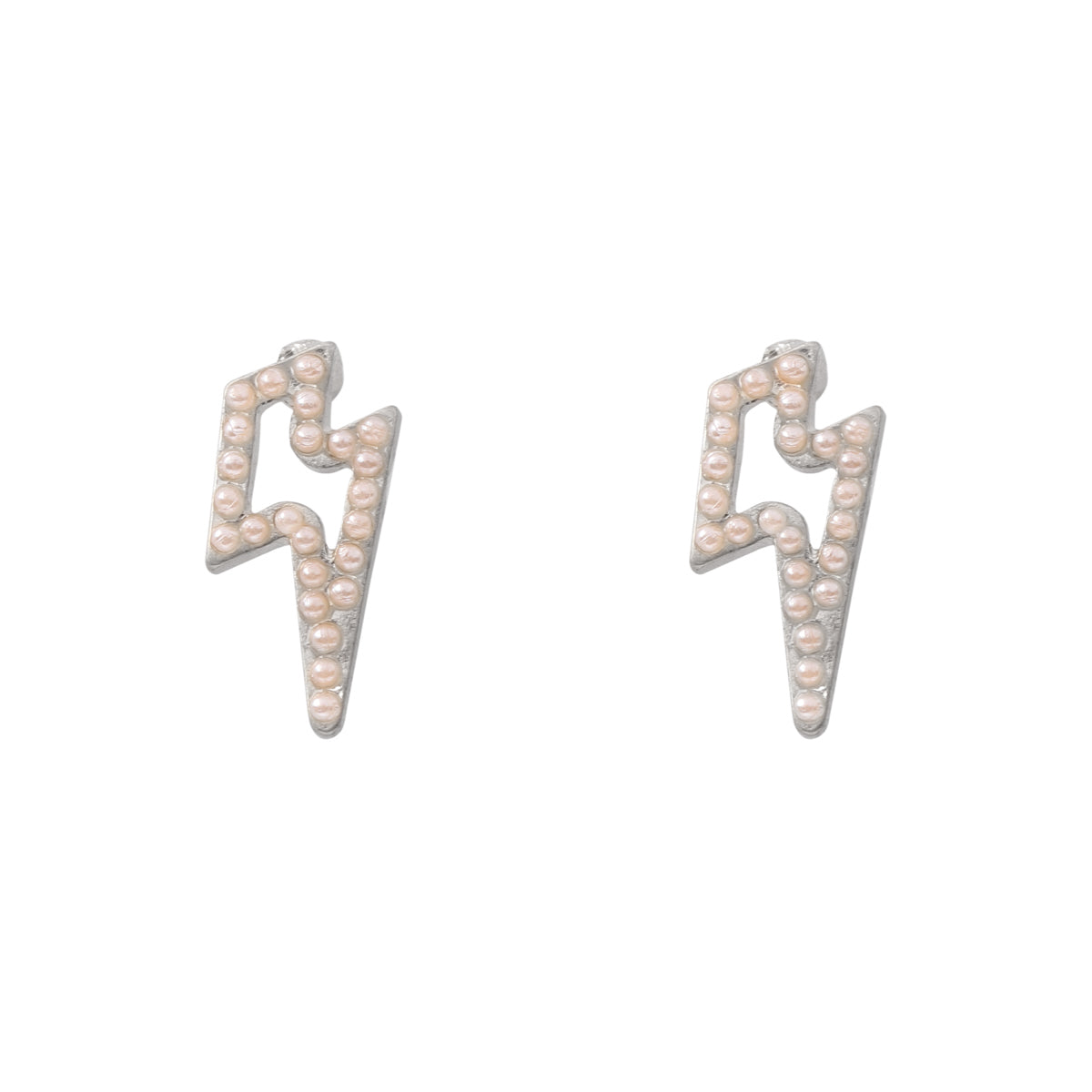 Open Lightning Post Earrings Matte Silver White