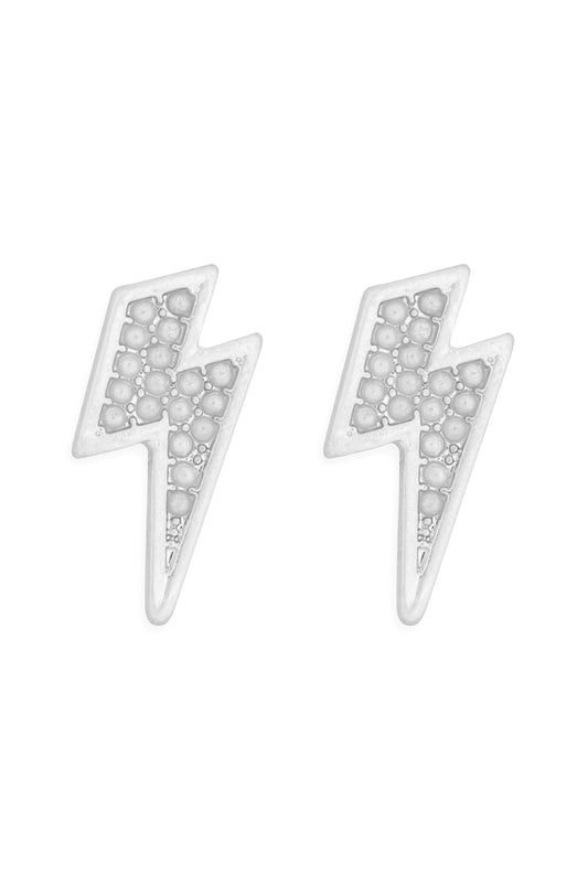 Lightning Post Earrings Matte Silver White