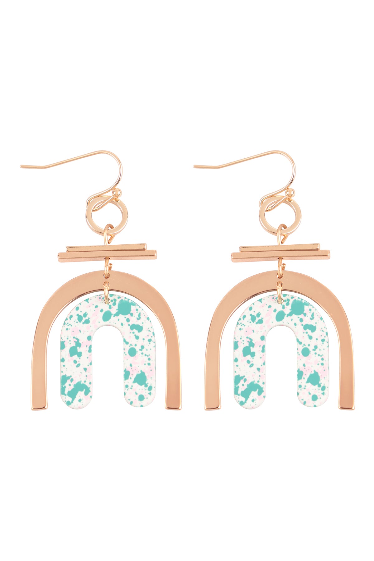 U Upside Down Layered Acrylic Print Drop Fish Hook Earrings Gold Cream