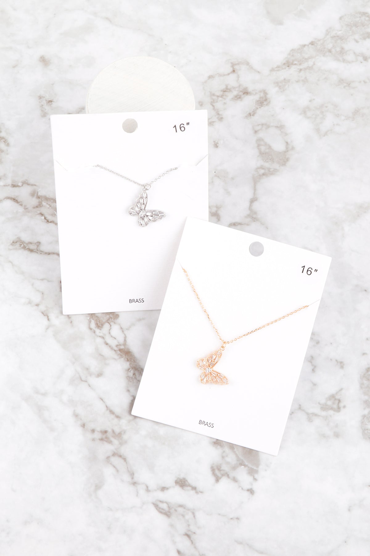 Butterfly Baguette Pendant Brass Necklace