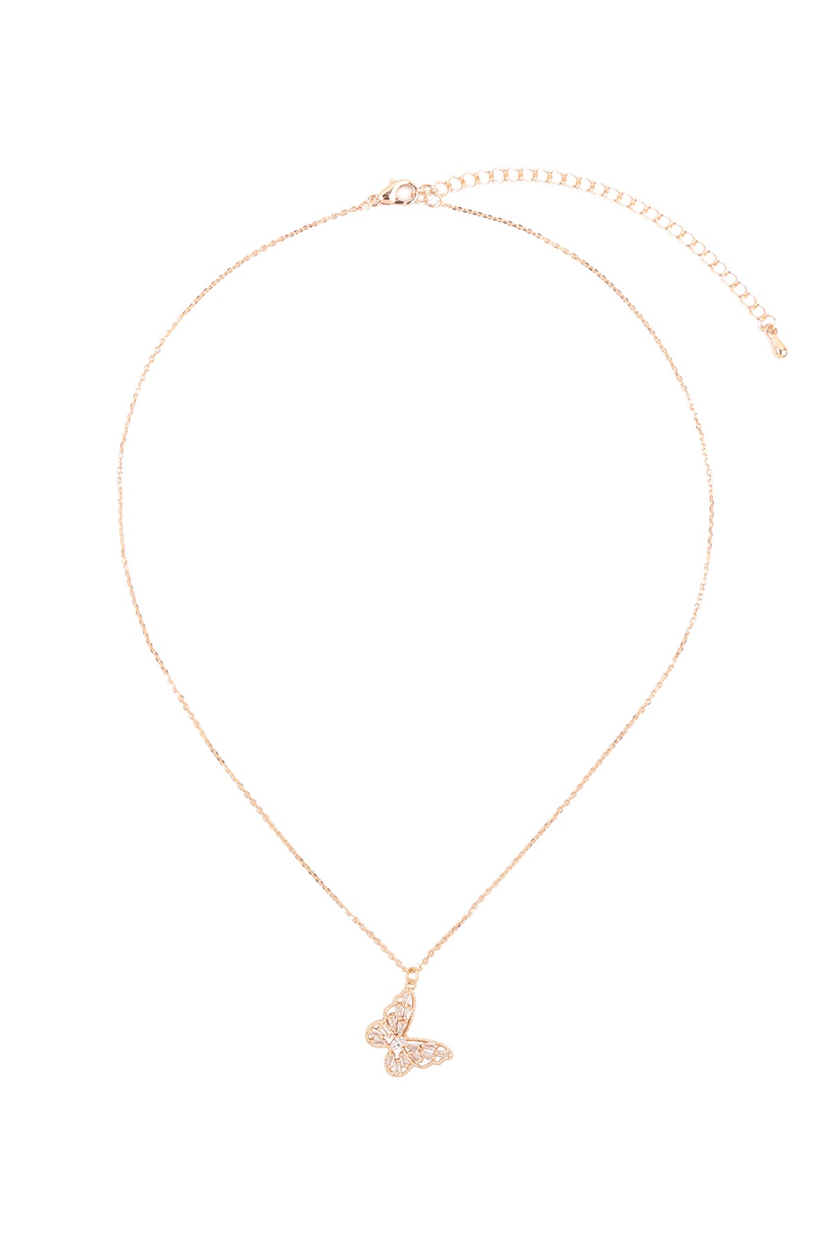 Butterfly Baguette Pendant Brass Necklace