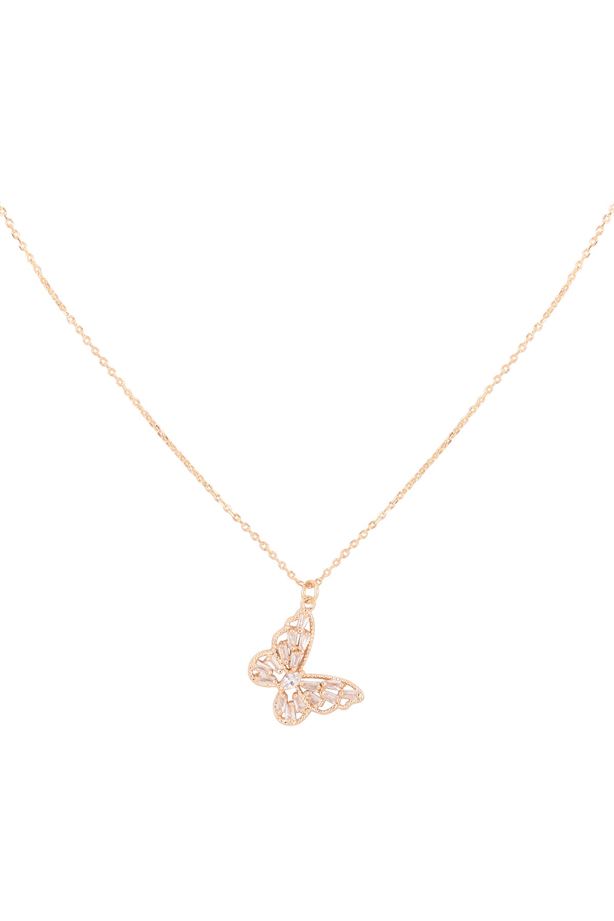Butterfly Baguette Pendant Brass Necklace