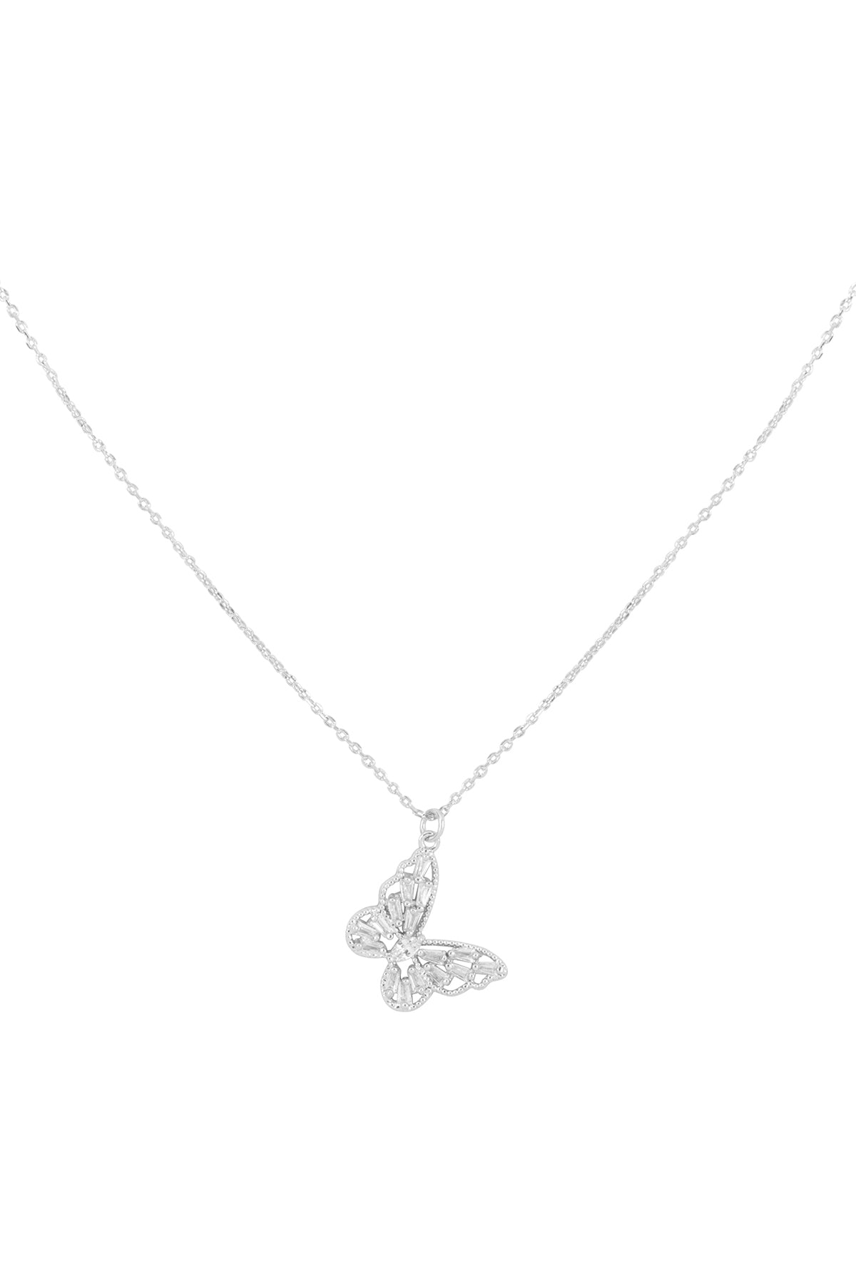 Butterfly Baguette Pendant Brass Necklace