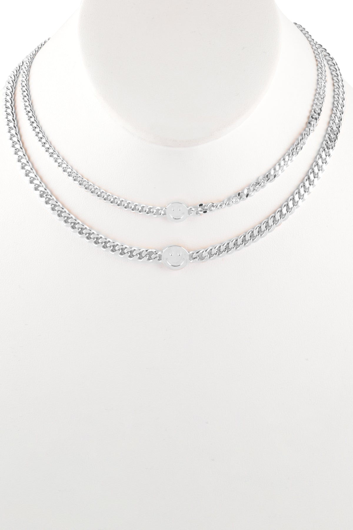 Smiley Face Pendant 2 Choker Set Cuban Necklace