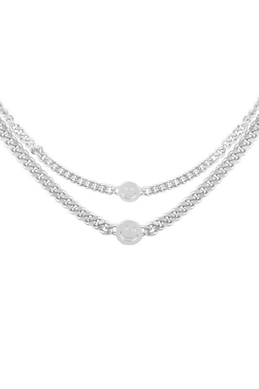 Smiley Face Pendant 2 Choker Set Cuban Necklace