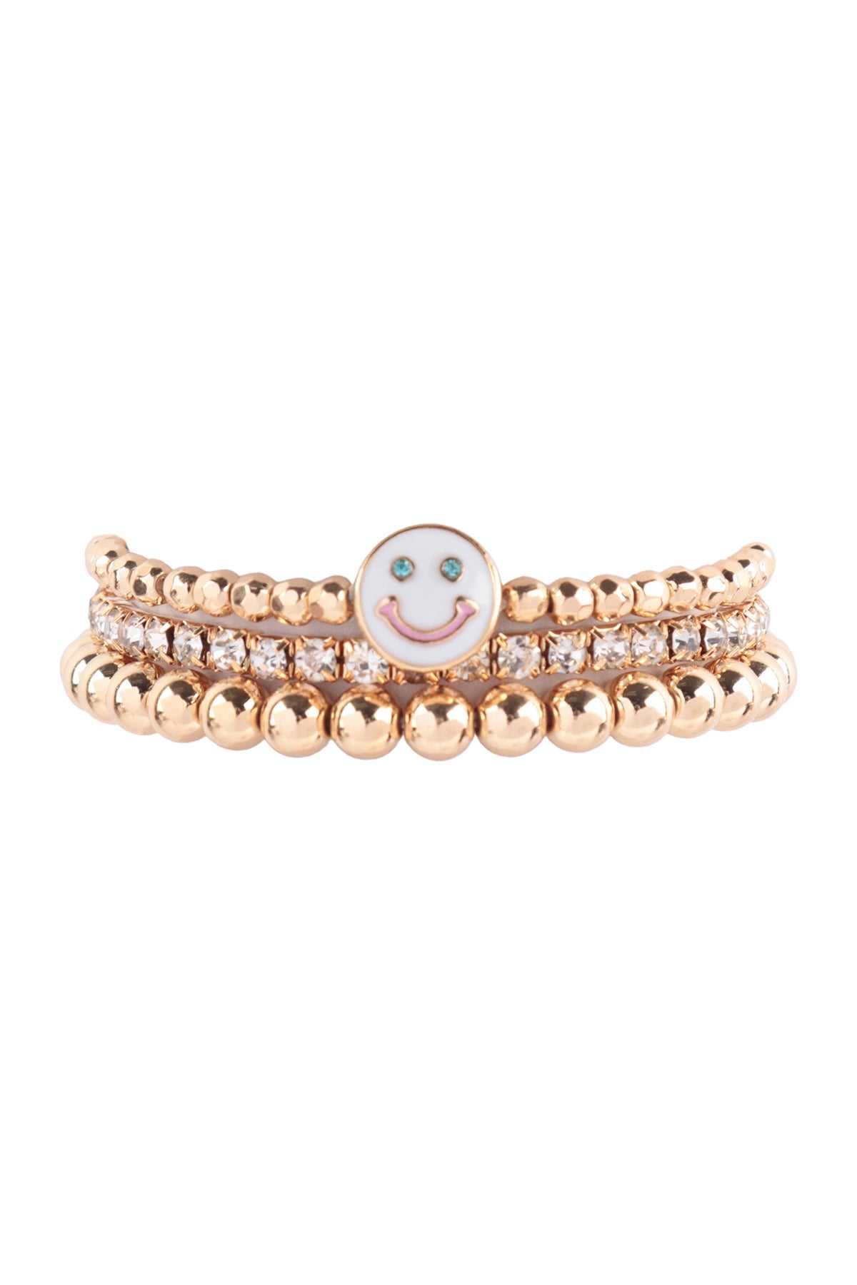 Rhinestone CCB Multi Stackable Smile Charm Bracelet