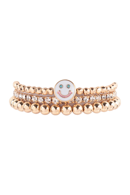 Rhinestone CCB Multi Stackable Smile Charm Bracelet