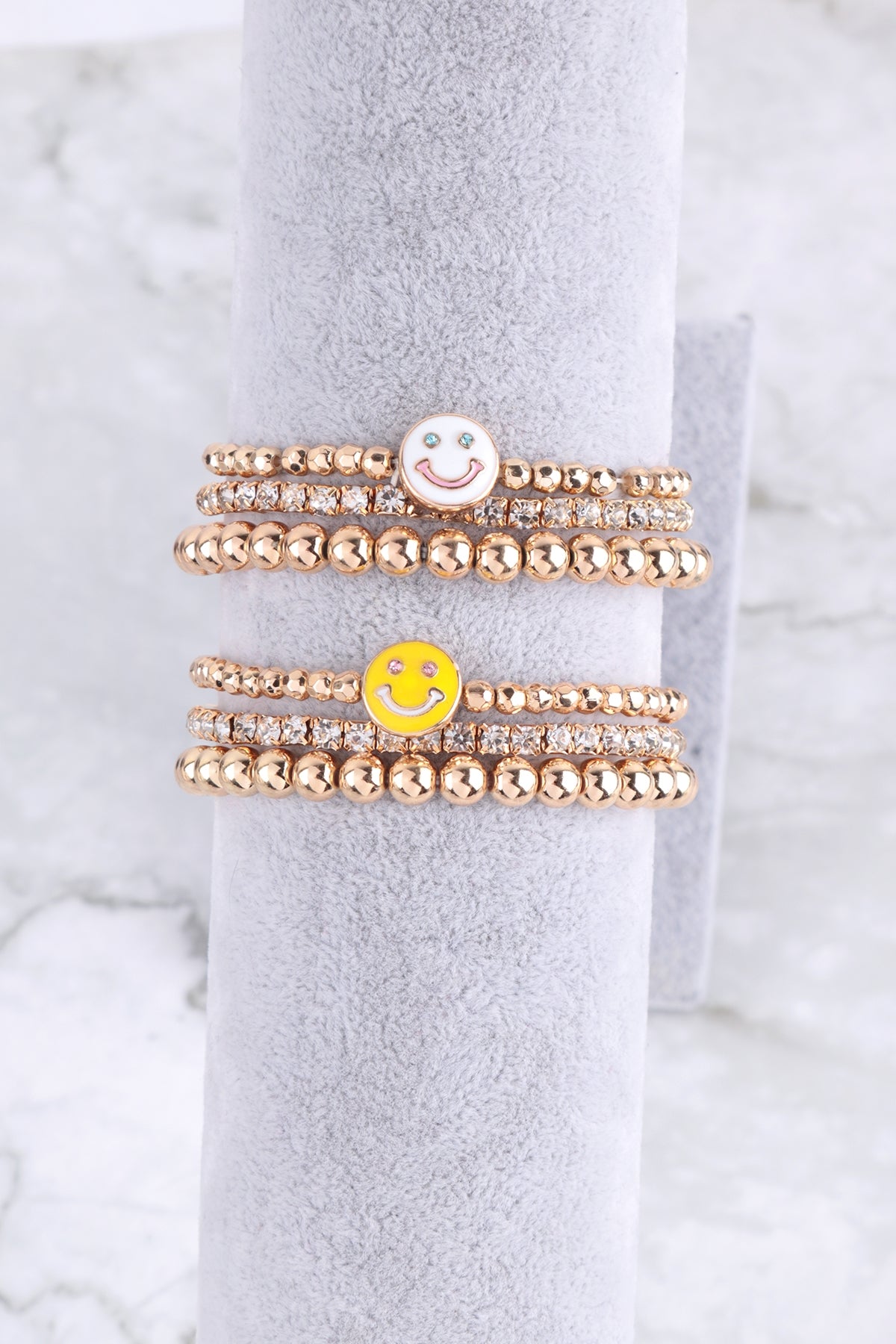 Rhinestone CCB Multi Stackable Smile Charm Bracelet