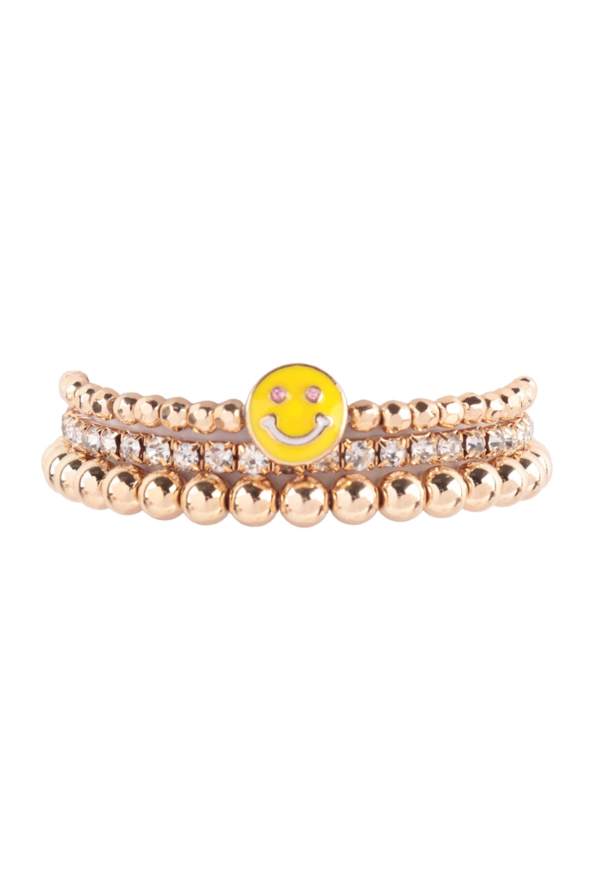 Rhinestone CCB Multi Stackable Smile Charm Bracelet
