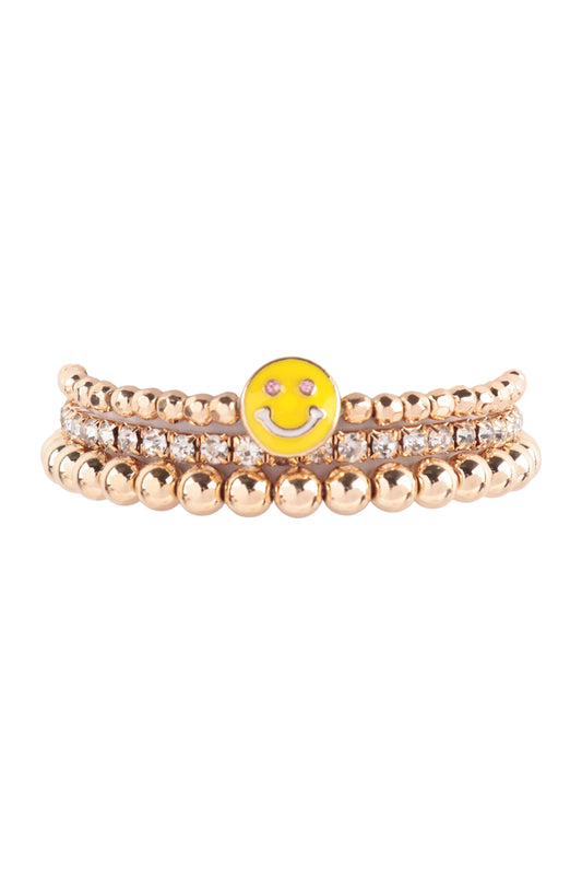 Rhinestone CCB Multi Stackable Smile Charm Bracelet