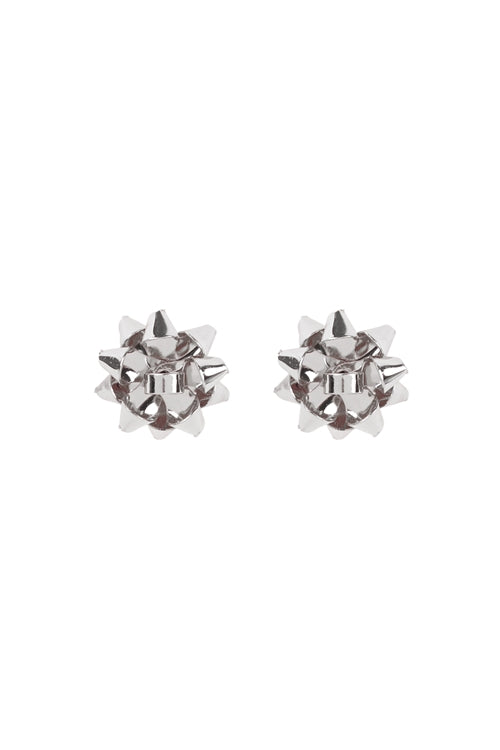 Christmas Flower Ribbon Post Earrings Silver