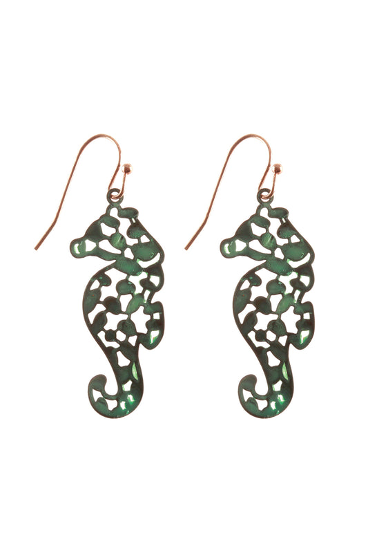 Metal Filigree Sea Horse Fish Hook Earrings