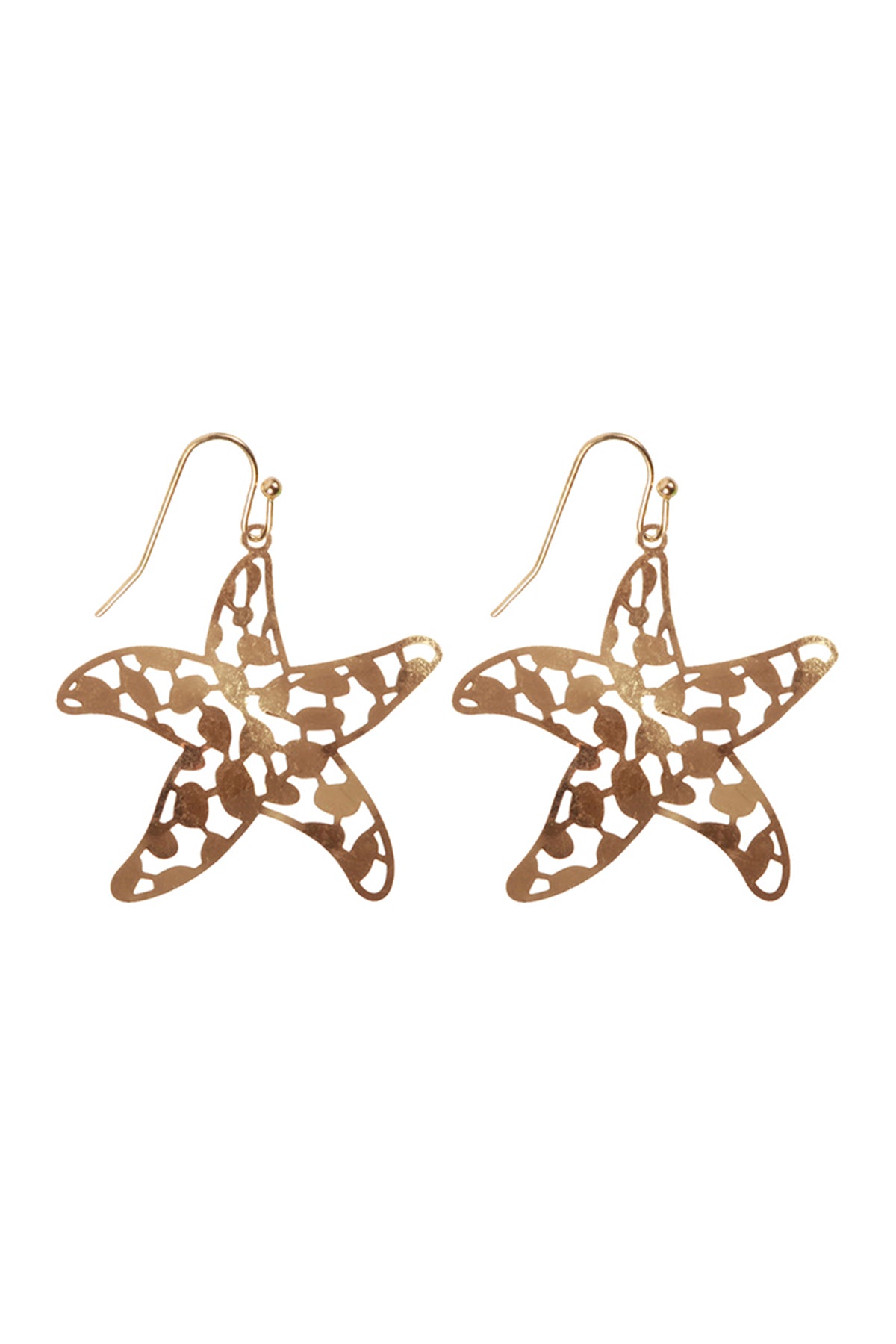 Metal Filigree Star Fish Hook Earrings Matte Gold