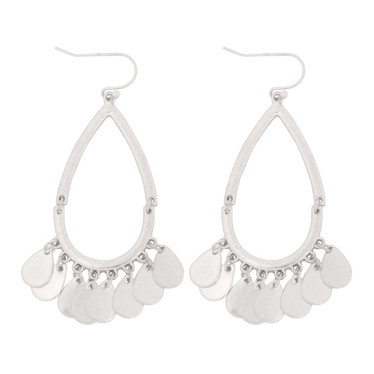 Metal Open Cut Teardrop Earrings Matte Silver
