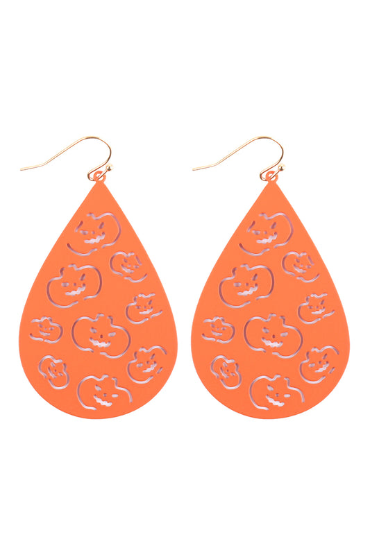 Halloween Pumpkin Filgree Teardrop Earrings Purple