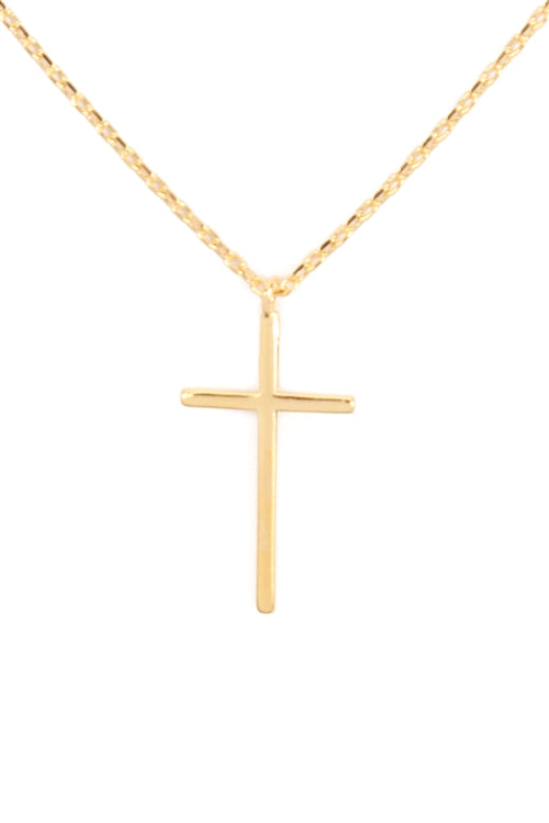 Cross Brass Pendant Necklace Gold