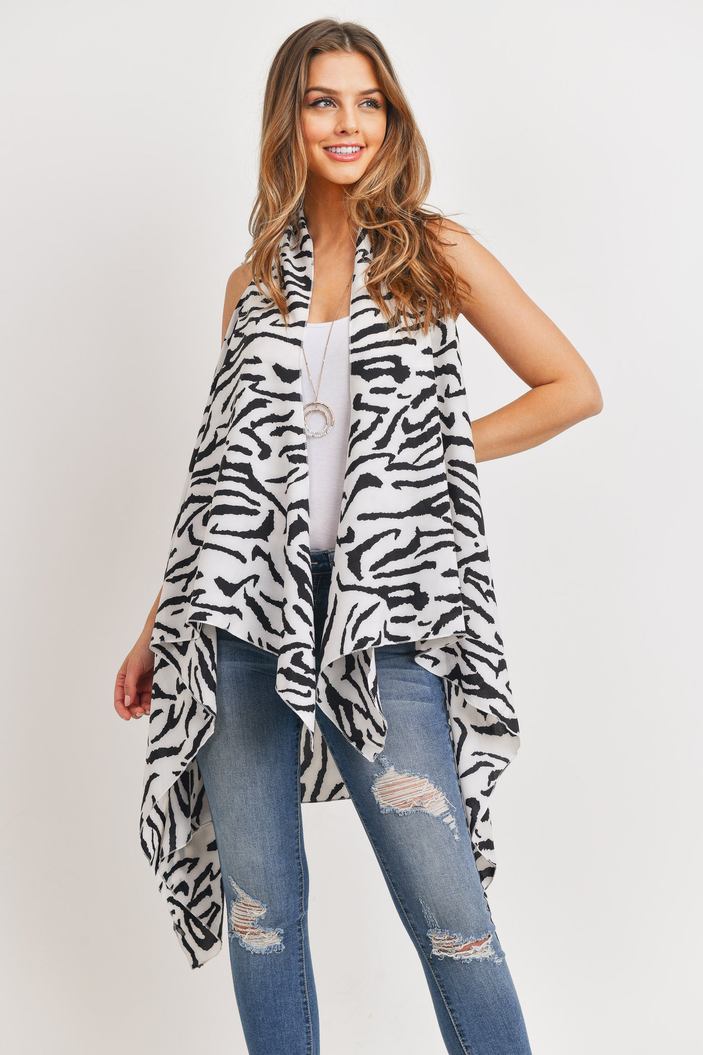 Zebra Printed Knee Length Kimono