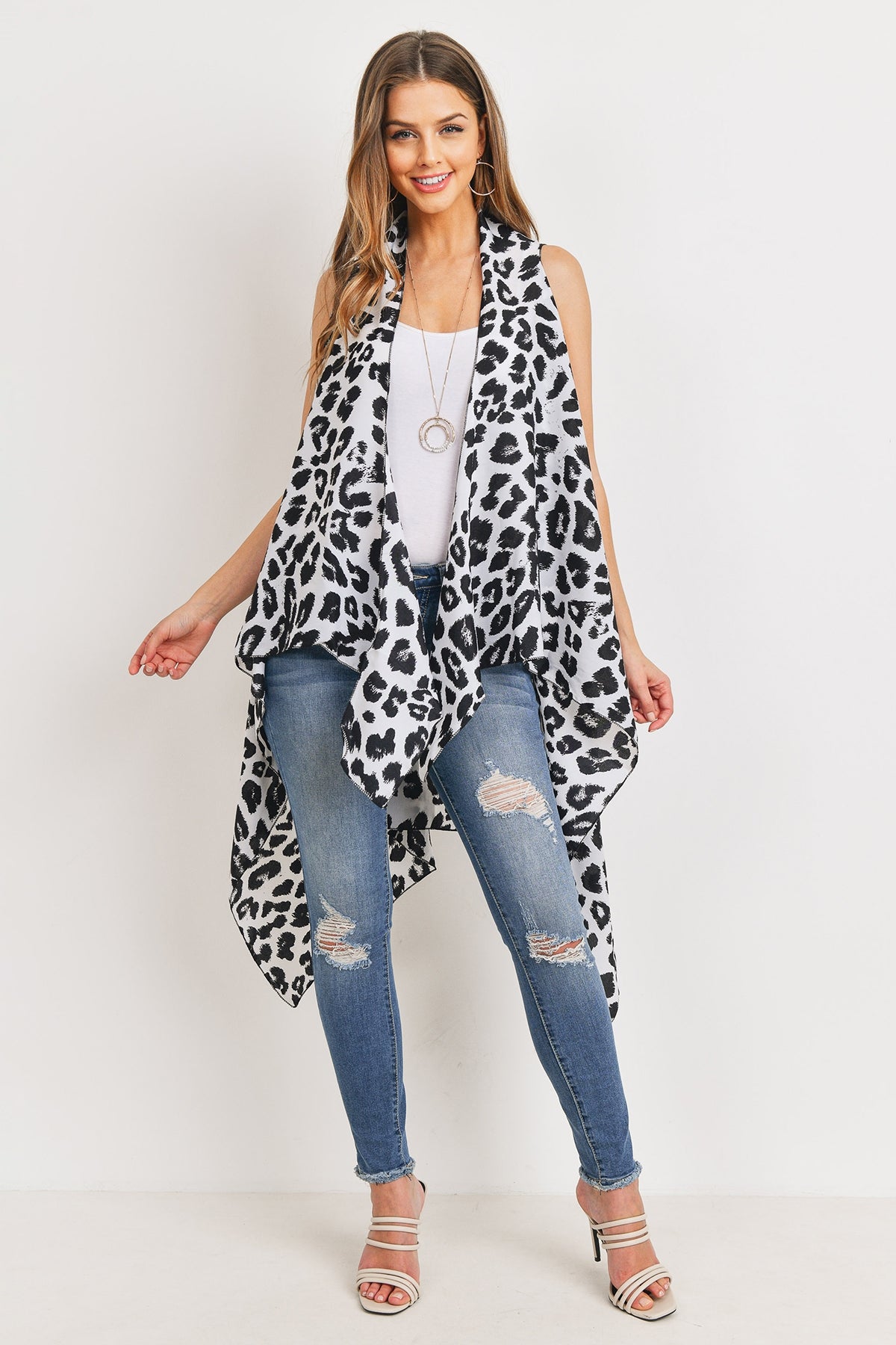 Open Front Leopard Print Kimono Vest