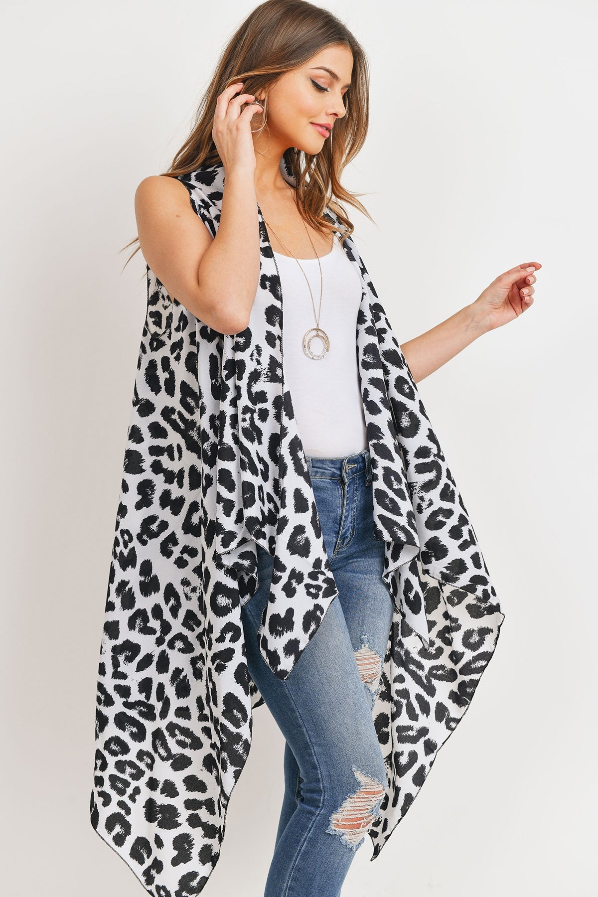 Open Front Leopard Print Kimono Vest