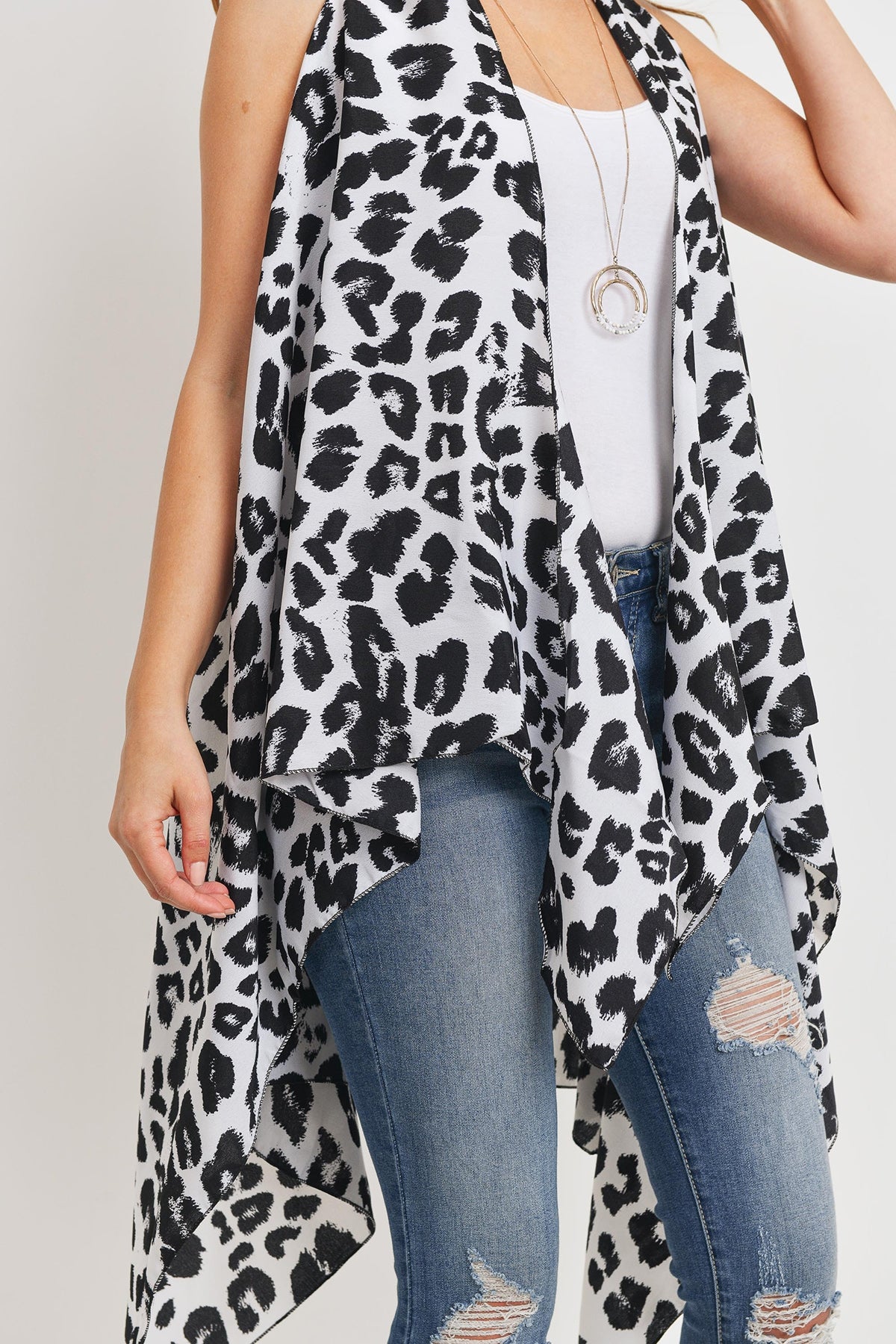 Open Front Leopard Print Kimono Vest