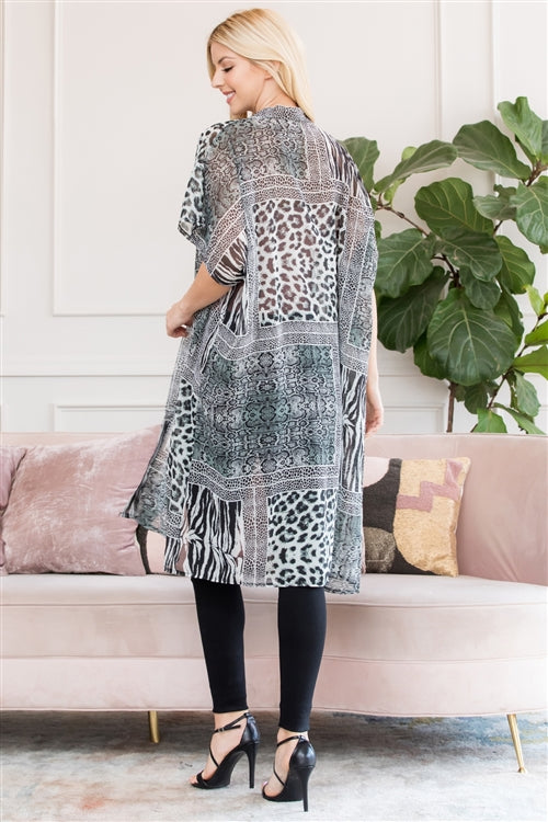 Multi Animal Print Open Front Kimono / 1PC