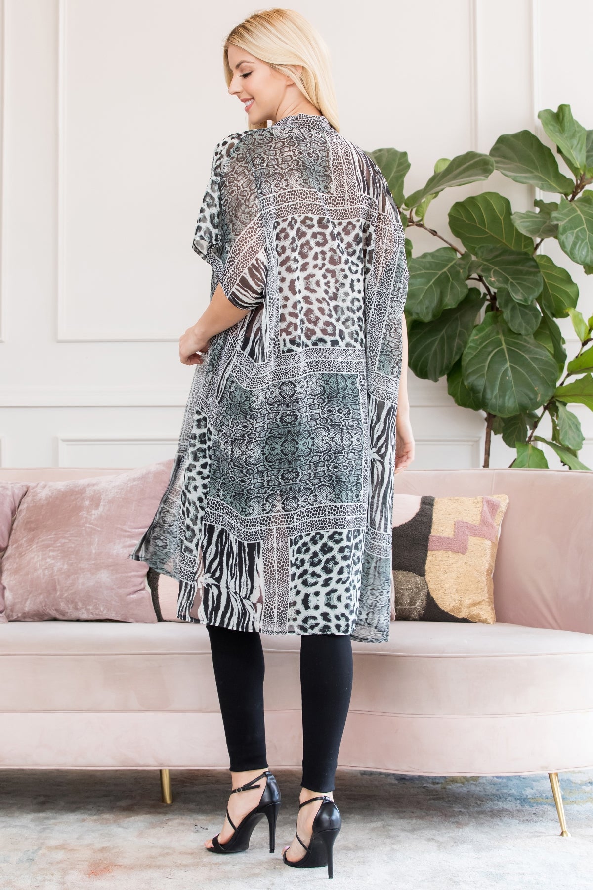 Multi Animal Print Open Front Kimono / 6PCS