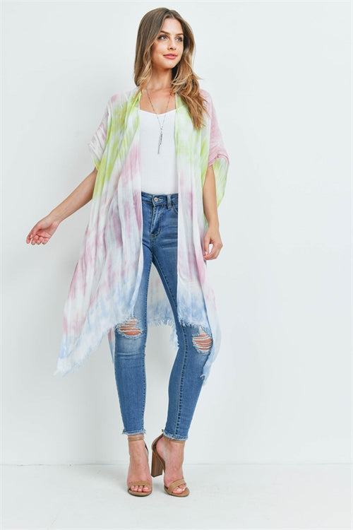 Tie Dye Open Front Knee Length Kimono