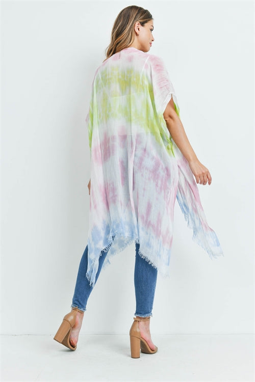 Tie Dye Open Front Knee Length Kimono