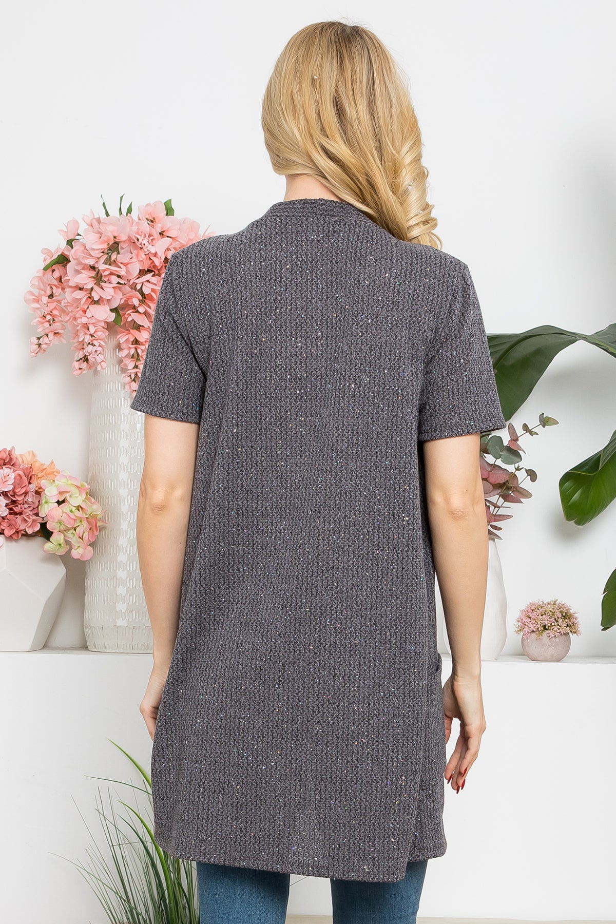 Short Sleeve Open Front Cardigan with Side Pockets